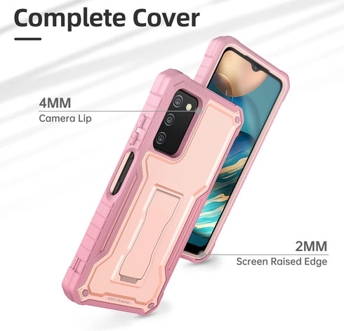 ExoGuard Rubber Shockproof Case for Samsung Galaxy A03S 5G, with Screen Protector and Built-in Kickstand (Pink)
