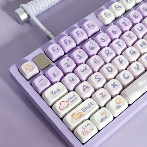 Gliging Keycaps 142 Keys Purple Rabbit Cute MOA Profile, Dye-Sublimation for Cherry MX Switches Mechanical Keyboard