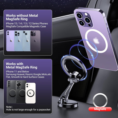 PROfezzion Magnetic Car Phone Mount, 2 x 180 Folding & Double 360 Rotating, for iPhone 15/14/13/12 Series, 2023