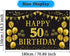 Trgowaul 50th Birthday Backdrop Gold and Black, 5.9 x 3.6 Ft Happy Birthday Party Decorations Banner for Photography