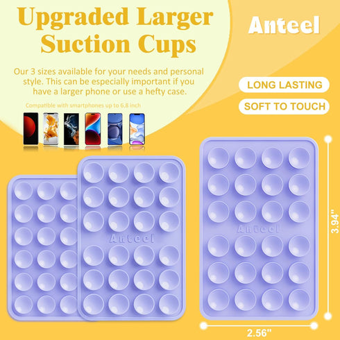 JiaJiuTong 2.56"x3.94" Silicone Suction Phone Case Adhesive Mount, Durable, Hands-Free Sticky Phone Holder, Upgraded