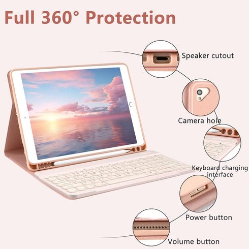 iPad 9th Gen 2021 Case with Keyboard, Detachable Wireless Bluetooth Keyboard with Pencil Holder for iPad 10.2