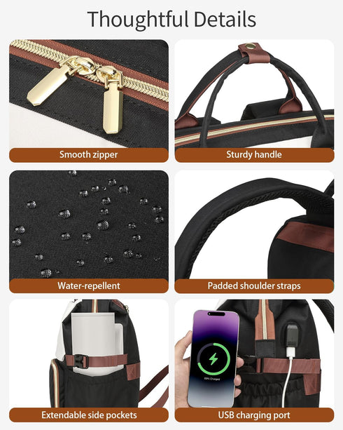 Backpack, Pack Bookbag for Women Laptop Teacher Nurse Work Computer Bags with Cup Holder & USB Charger for Travel