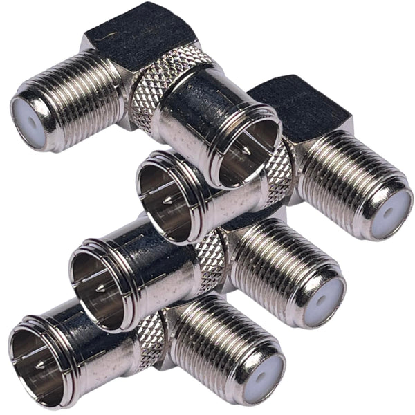 CESS Right Angle Coax F-Jack to F-Quick Push On Plug, Male/Female Adapter, Support Comcast, Verizon FiOS, 4 Pack