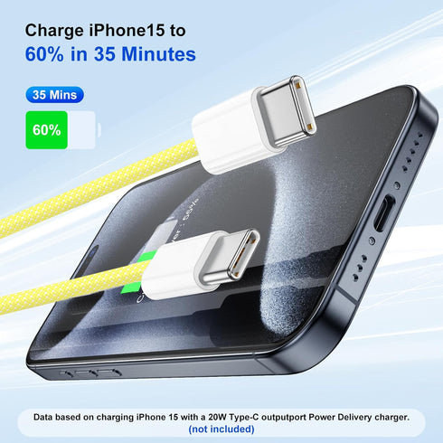 Extra Long USB C to USB C Cable 10FT/6FT/3FT, 60W Fast Charging Braided Cord for MacBook Pro, iPhone 15, Galaxy S23.