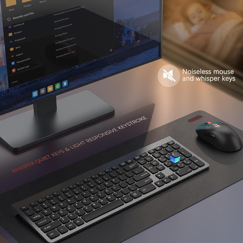 Wireless Keyboard and Mouse Combo, Quiet Click Full Size Design with Number Pad, Ergonomic Mouse with 5 DPI, 2.4G