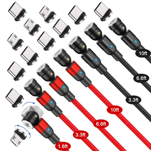 Bojianxin 540 Magnetic Charging Cable 7-Pack (1.6ft/3.3ft/6.6ft/10ft) - 3 in 1 USB Charger for Micro USB & Type C.
