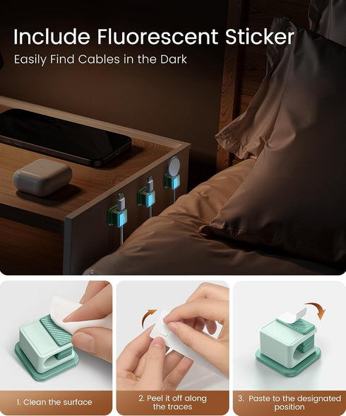 GolbinBox 6 Pack 8mm Magnetic Cable Clips, Glow in The Dark Cable Holders, Cord Organizer with Shockproof Silicone