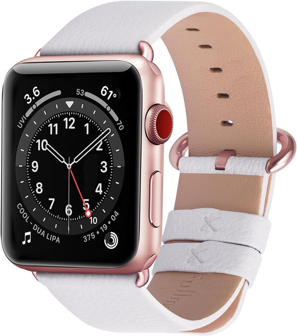 Fullmosa Leather Bands for Apple Watch, 41mm 40mm 38mm 42mm, Top Grain Genuine Leather Strap, Off-white/Rose Gold