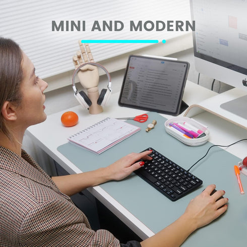 Perixx PERIBOARD-332 Wired Backlit USB Keyboard, Mini Slim Scissor Keys with Big Font, White Illuminated LED