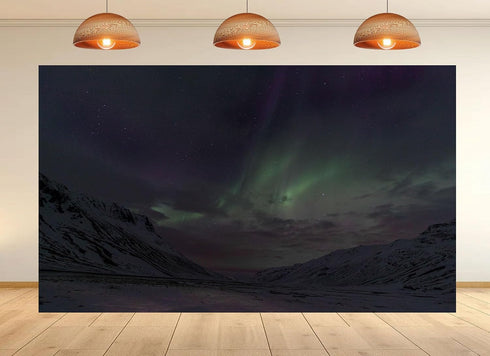 UPXIO 10x7ft Aurora Borealis Snowy Mountain Backdrop Starry Night Sky and Green Northern