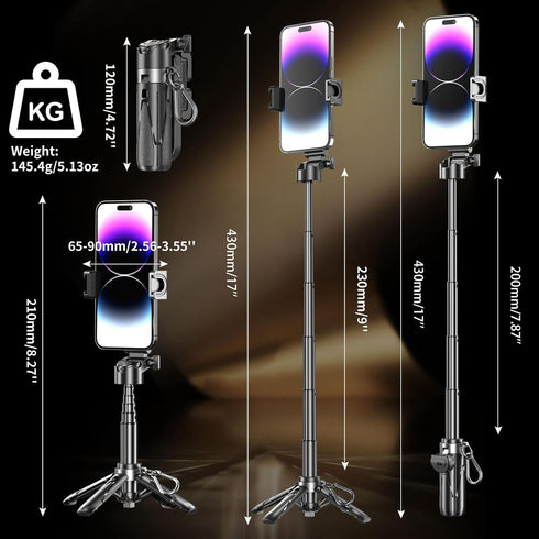 YXYaoZhengYiGeYi Mini Selfie Stick, Pocket Size Extendable Phone Holder with Wireless Detachable Remote Control
