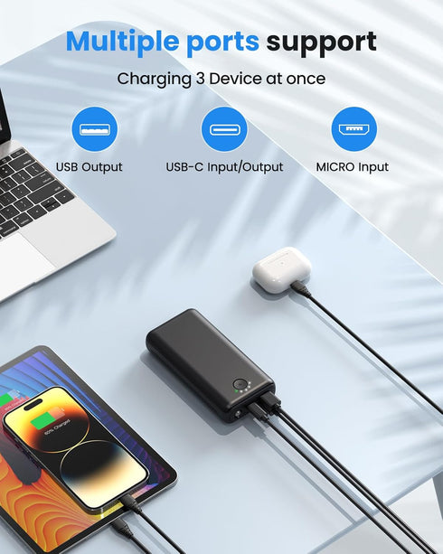 DAOLOT 30000mAh 22.5W Pack QC4.0 3 2 Portable Charger Power Bank USB C Fast Charging External Battery PD
