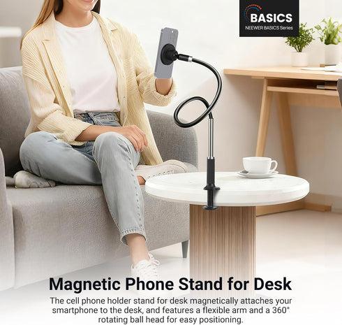 NEEWER 360 PA151 Basics Magnetic Phone Stand for Desk, Overhead Table Cellphone Holder Clamp Mount with Flexible Arm