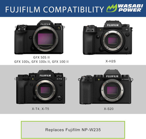 Fujifilm NP-W235 Dual Charger & Battery (2-Pack) for X-H2S, GFX 50S II, GFX 100S, X-T4, VG-XT4 Vertical Grip