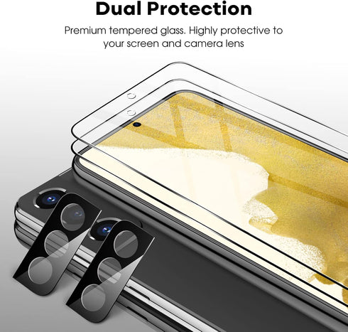 JETech 2-Pack Screen Protector for Samsung Galaxy S22 5G, Tempered Glass, Camera Lens Protector, Easy Install,