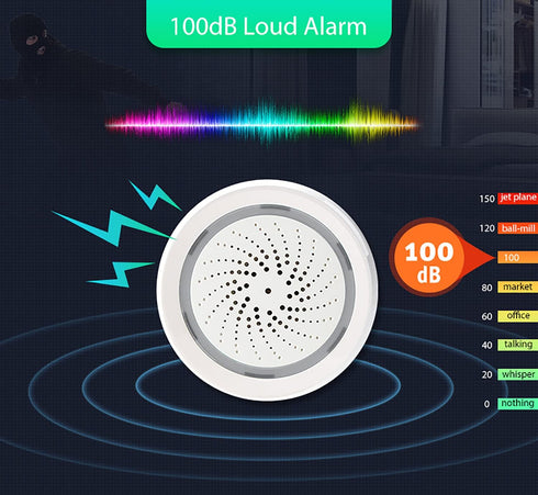 Smart Wi-Fi Siren Alarm, Wireless Home Security Burglar Alarm with Sound and Light, 100dB Sounder