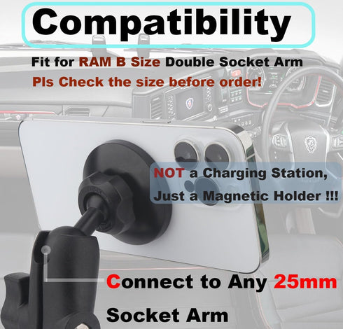 Rigdance 1" (25mm) Magnetic Phone Holder for Ram Mount, Ball Mount for Magsafe for Ram B Size Socket