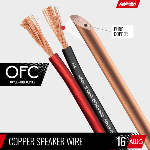 16 Gauge Pure Copper Speaker Wire (OFC) by Install Link, 30 Feet for Car or Home Theater