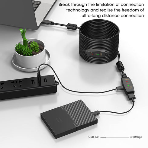 LDKCOK 60FT Active USB Extension Cable 2.0 Male to Female with A Extension Chipset Signal Booster - Active