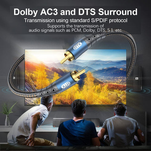 24K Systems,Subwoofer(10ft/3m) EMK Subwoofer Cable RCA to RCA Audio Cable Gold-Plated Nylon Braided Double Shielded