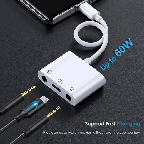 USB C to 3.5mm Headphone Splitter and Charger Adapter for iPhone 15/iPad Pro, 3 in 1 USB C to Dual Earphone Jack with
