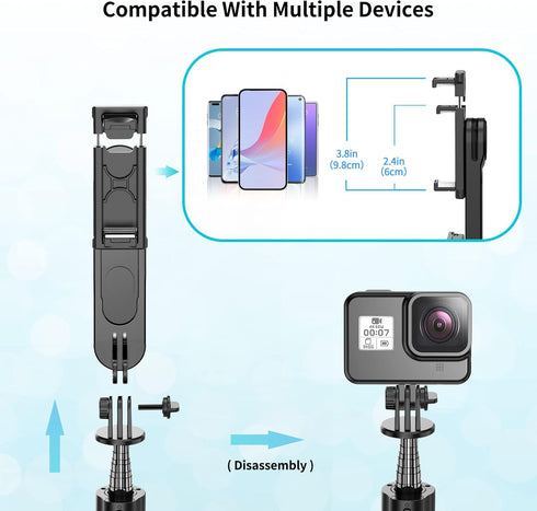 Stable Selfie Stick Tripod with Fill Light, 44 Inch Extendable Selfie Stick with Wireless Remote and Tripod Stand 360
