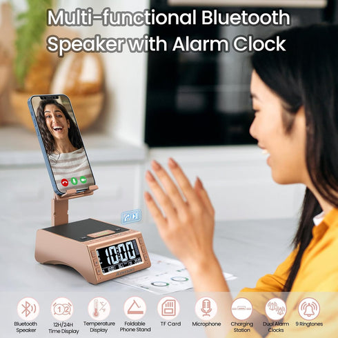 JTEMAN Gifts for Men Women,Cell Phone Stand with Wireless Bluetooth Speaker,Adjustable Cool Tech Kitchen Gadgets,Unique