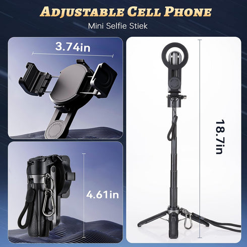 hotqueen 4 1 Magnetic Selfie Stick Tripod for iPhone with Light, in Portable Pocket Size Phone Tripod Stand for Magsafe