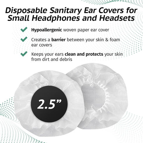Sonic Technology Disposable Sanitary Ear Covers for Headphones: 50 Pair (2.5") Woven Paper Caps