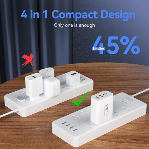 USB C Wall Fast Charger Block, 40W 4-Port Type C Charger, Fast Charging Blocks PD Power Charger Adapter + QC 3.0 USB