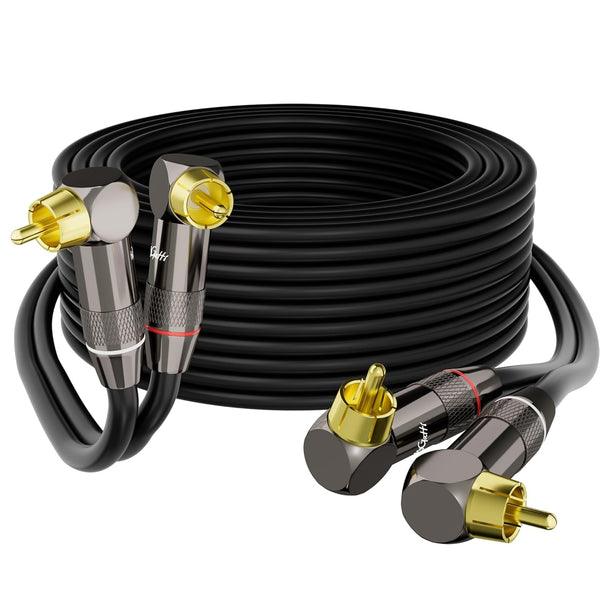 Right Angle RCA Cable 3 FT, 90 Degree 2RCA to 2RCA Stereo Audio Cable, Gold-Plated Plug for Home Theater, Subwoofer,