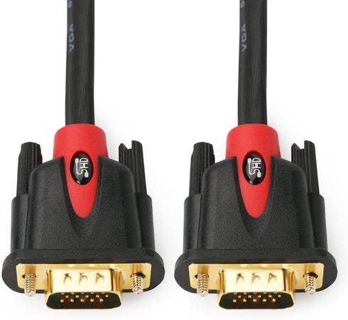 SHD VGA Cable 3 Feet, VGA to VGA Monitor Cable HD15 SVGA for PC, Laptop, TV, Projector - Black and Red