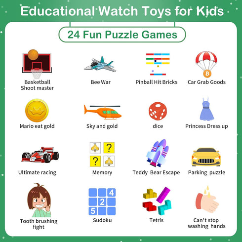 Smart Watch for Kids with 24 Puzzle Games, Camera, Video Recorder, Music, Alarm, Calendar, Pedometer, Gift