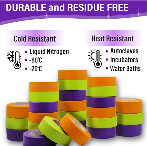 Laboratory Labeling Tape, 1200 inches Long x 1 inch Wide, Extreme Temperature and Water Resistant, 3 Pack