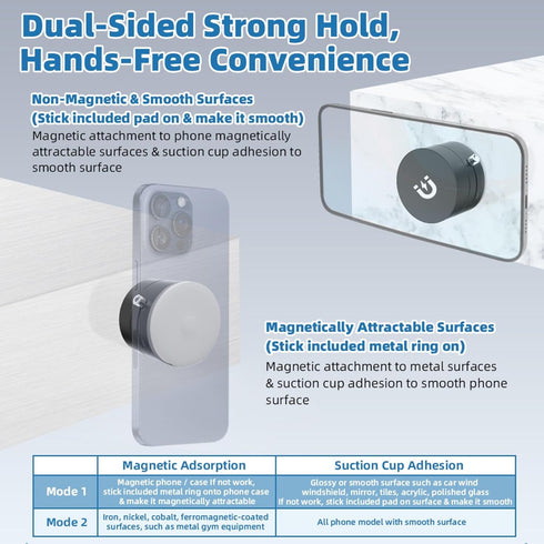 Fogbillow 17 16 15 14 Vacuum Magnetic Phone Holder with Metal Ring Compatible with iPhone All Phone, Portable Universal
