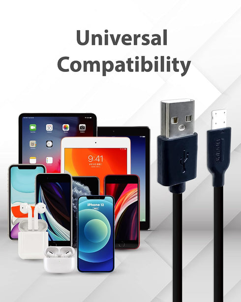 Gigastone 3ft Charging Cable for Apple Lightning Devices, 12W Fast Charge, Black, 5-Pack, iPhone & iPad Compatible.