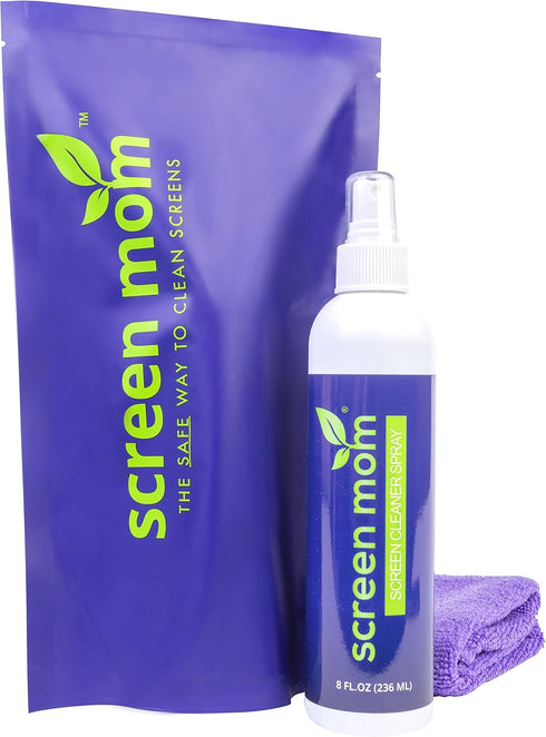 Screen Mom Screen Cleaner Kit for LED & LCD TV, Computer Monitor, Phone, Laptop, and iPad Screens – Includes 8oz Spray