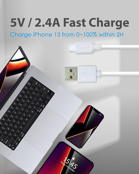 Gigastone 3ft Charging Cable for Apple Lightning Devices, 12W Fast Charge, 5-Pack, White, iPhone & iPad Compatible.