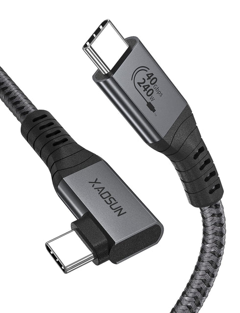 XAOSUN 240W Thunderbolt 4 Cable, 3.3ft Right Angle USB C to USB C, 40Gbps Data, 8K@60Hz for MacBook Docks & eGPU Hub.