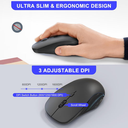 Tioleje 22 3 2.4GHz Set Wireless Mouse and Number Pad Combo - Key USB Keypad and Adjustable DPI Silent Mouse, Ultra