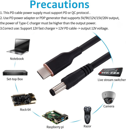 DSD TECH SH-CP12A USB Type C PD to DC Power Cable - 12V, Type C, high-quality power solution.