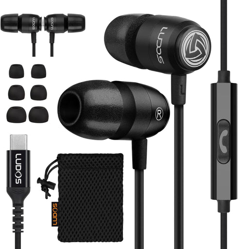 LUDOS Clamor 2 PRO USB C Headphones: Magnetic earbuds for iPhone 15 Pro Max, Samsung Galaxy S23 Ultra, iPad. 5-Year