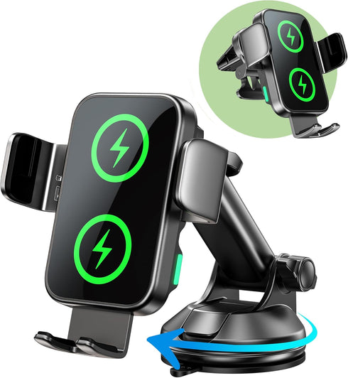 GuMosh Dual Coil Wireless Car Charger, Fast Charging Auto-Clamping Alignment Car Phone Holder Charger for Samsung Flip,