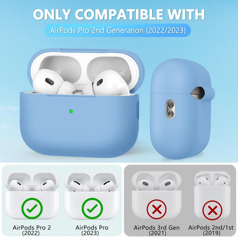 AirPods Pro 2nd Generation Case (2022/2023) with Cleaner Kit, Soft Silicone Protective Cover with Lanyard, Sky Blue