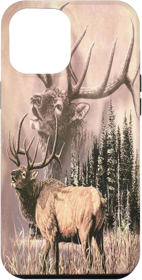 Camo Deer Elk Buck Case for iPhone 14 Pro Max - American Elk Hunter Dad Design