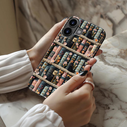 Goodon 16 for iPhone Case Cute,Aesthetic Vintage Bookshelf with Floral,Compatible with Magsafe,Trendy Wildflower Unique