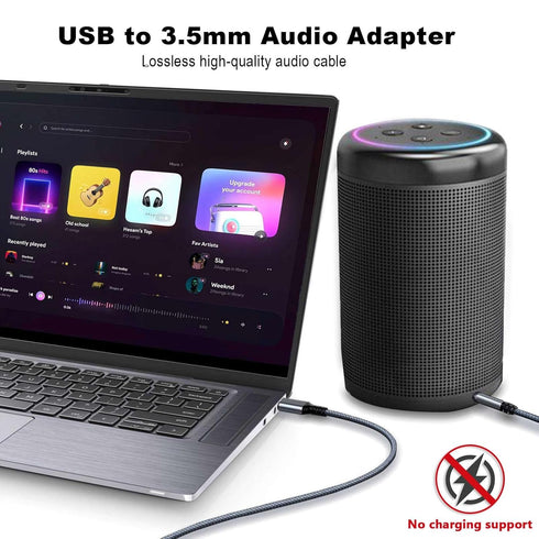 USB to 3.5mm Audio Aux Cable, 10FT/3M USB Male to AUX Male Jack TRS Stereo Cord for PC, Laptop, Speaker, Headphones,