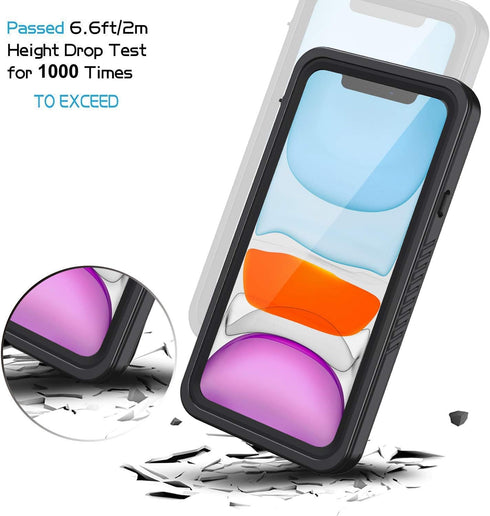 Lanhiem iPhone 11 Case, IP68 Waterproof Dustproof with Built-in Screen Protector, Heavy Duty Clear Back Cover (Black)