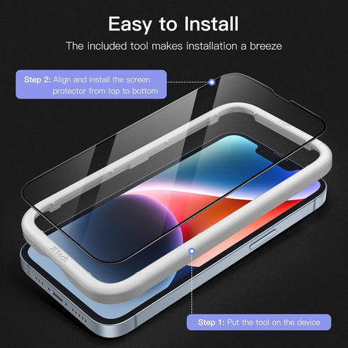 JETech 3-Pack Full Coverage Tempered Glass Screen Protector for iPhone 14 6.1-Inch, Black Edge, HD Clear, Case-Friendly.